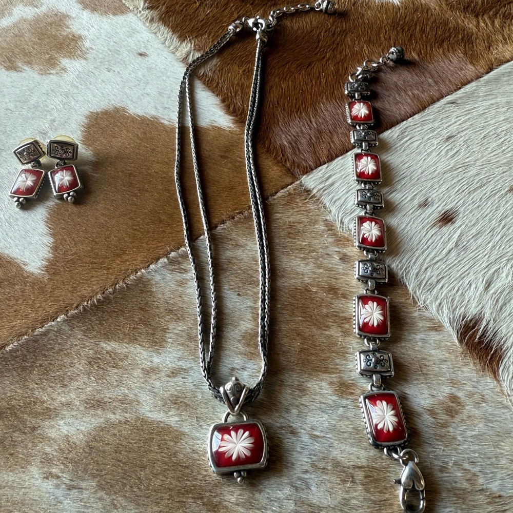 Brighton Red and Silver Necklace Set